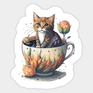 Cute Cat in a Tea Cup Sticker